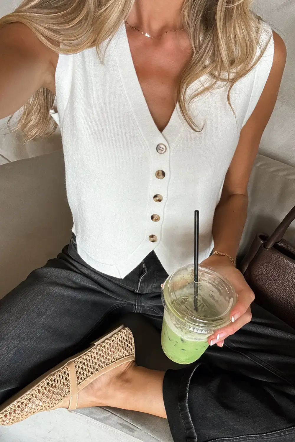 V-Neck Button Sweater Vest