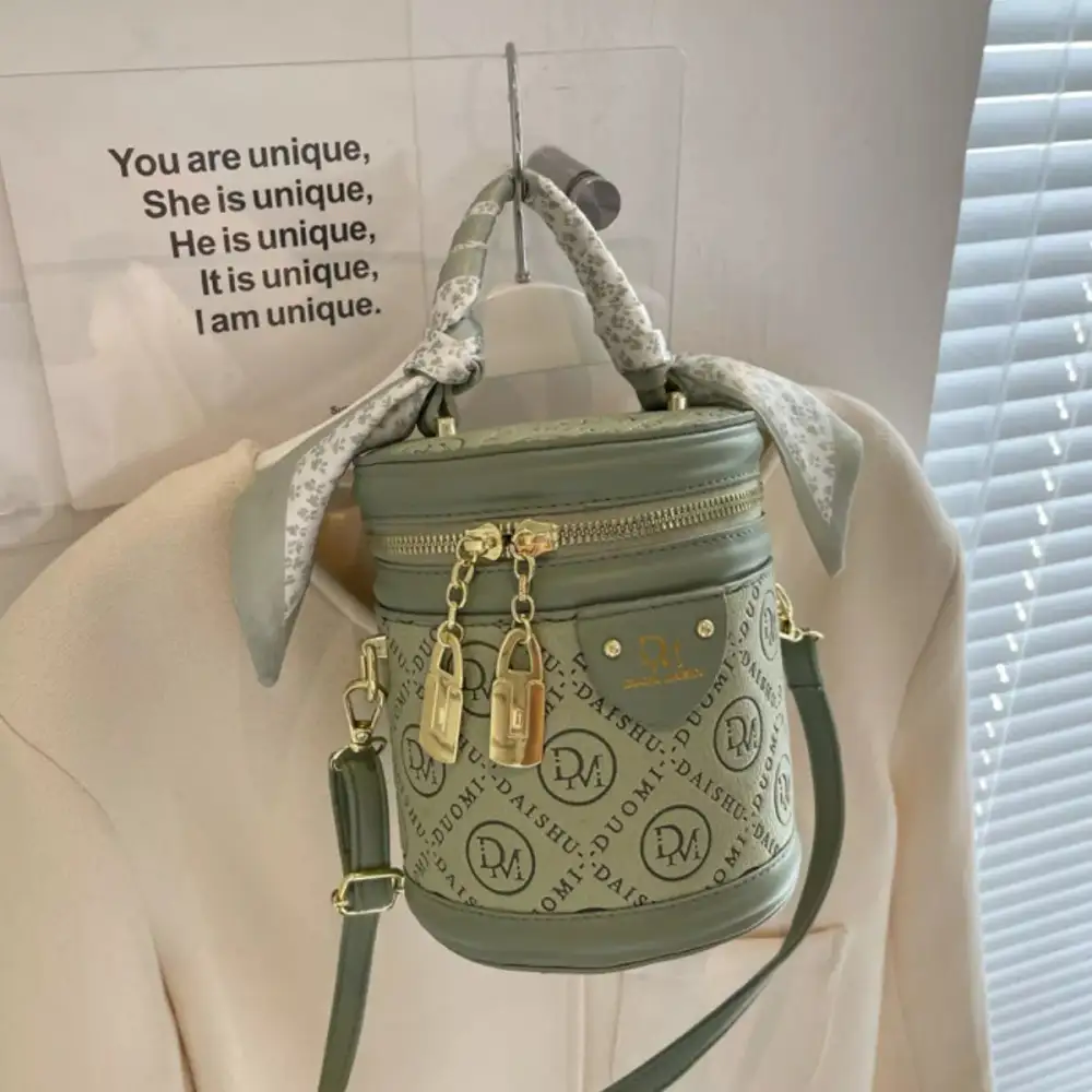 Letter Adjustable Strap Bucket Bag