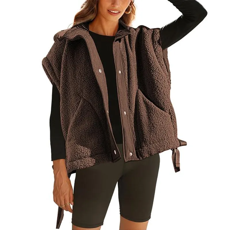 8 Pick Tanming Women'S Warm Sherpa Fleece Vest Casual Cozy Sleeveless Button Down Sherpa Jacket Outerwear With Pockets FallFreshness Womenswear Basic