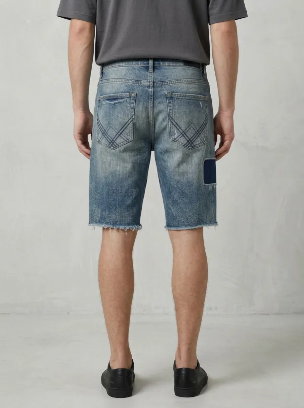 Men's Modern Geometric Distressed Raw Hem Street Inspired Distressed Denim Shorts