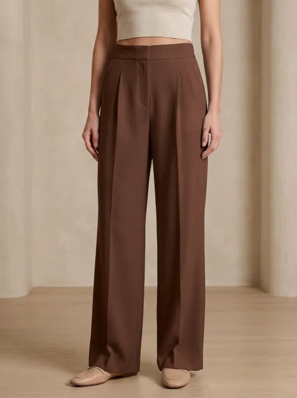 Polished Wide-Leg Pleated Solid Women's Wide-Leg Pants