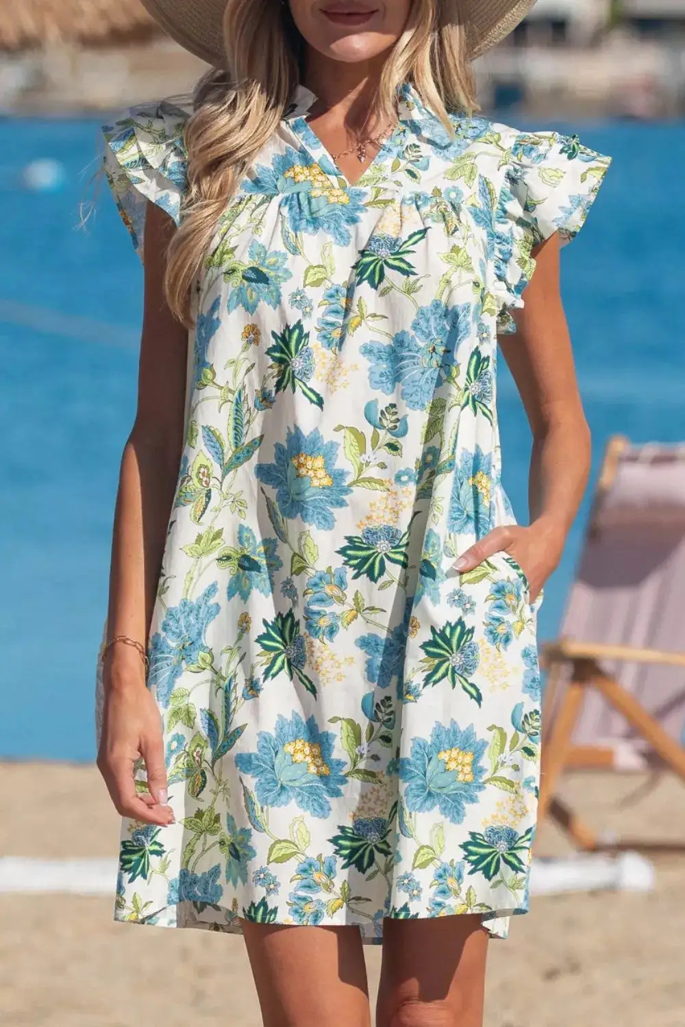 Floral Printed V Neck Mini Dress