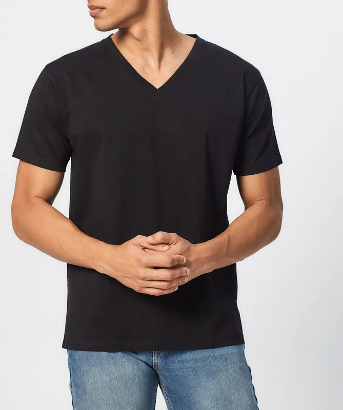 Black Cotton V-Neck T-Shirt