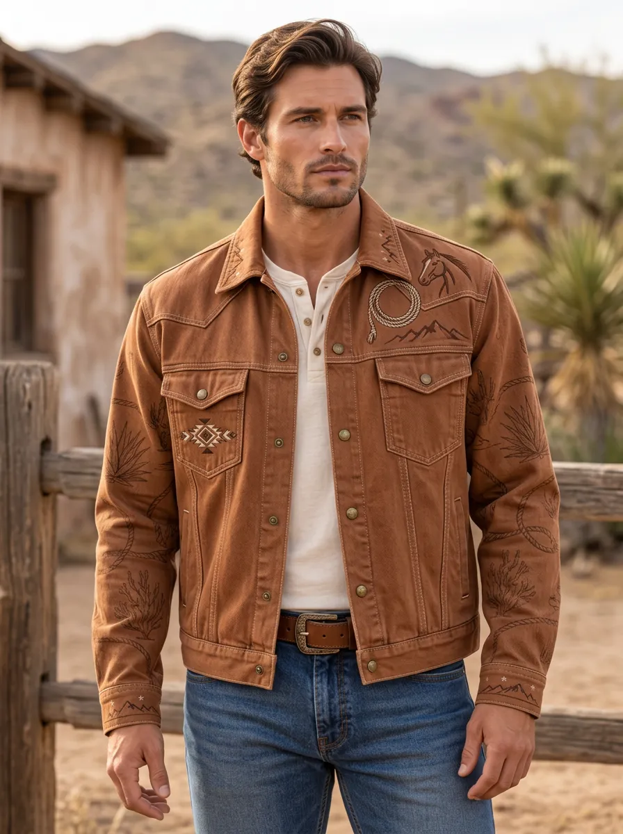 Men's Western Cowboy Horse Lasso Geometric Jacket