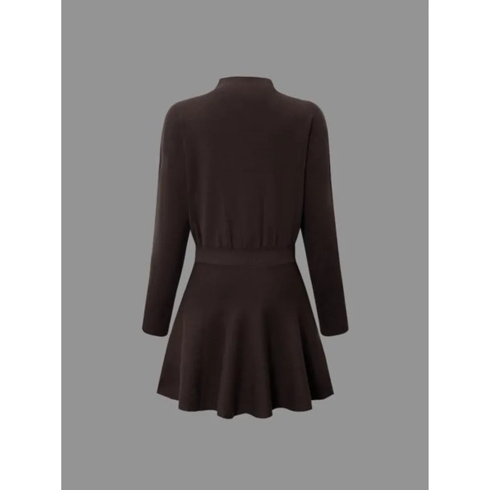 Women's Casual Half-High Neck Long Sleeve Knit Dress