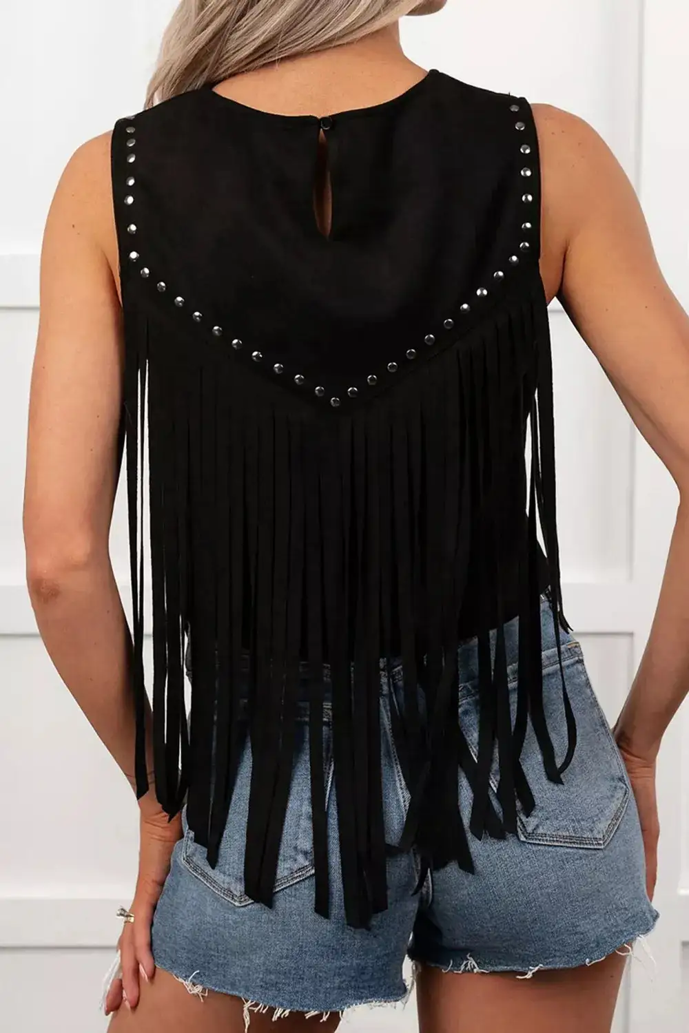 Studded Fringe-Detail Sleeveless Top
