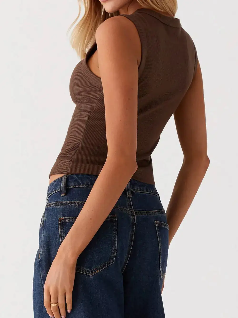 Button Up Round Neck Tank