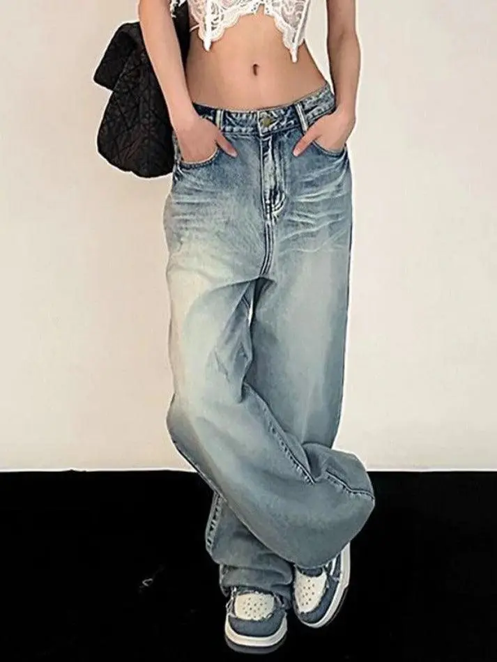 Vintage Washed Longline Loose Boyfriend Jeans