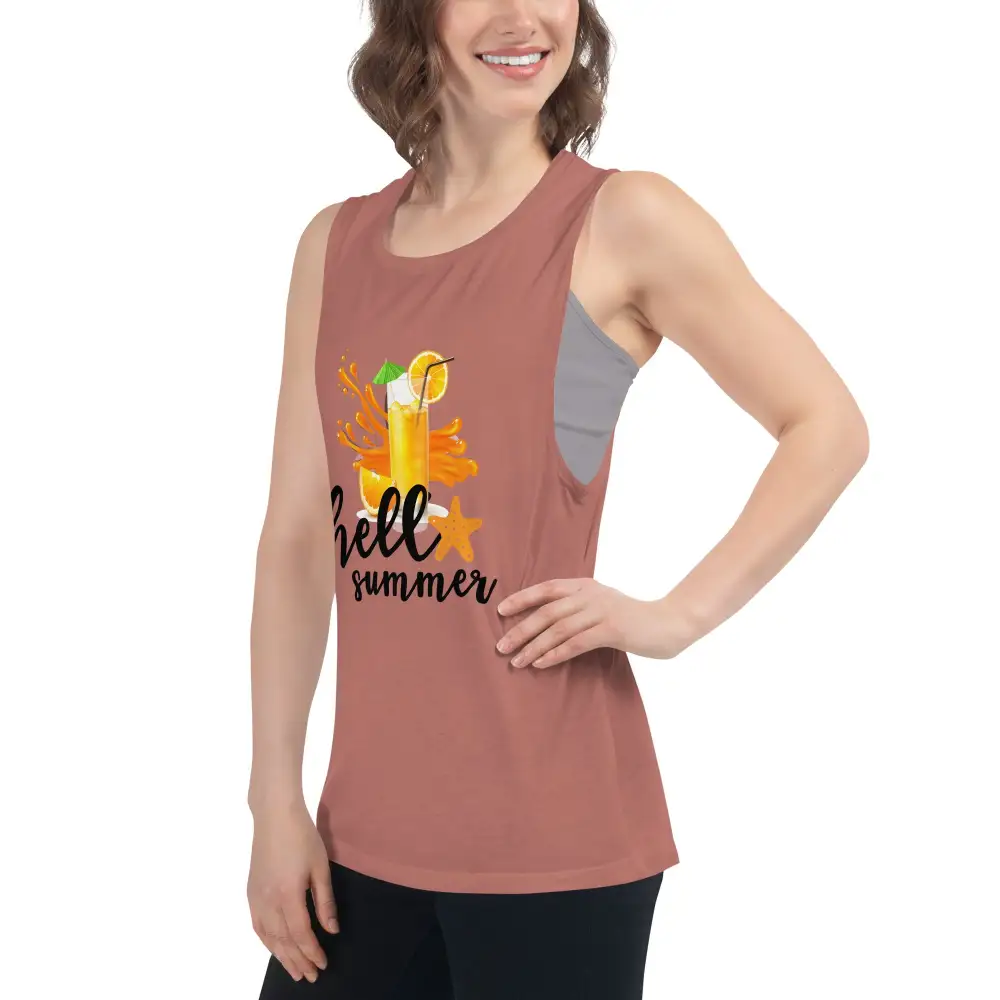 Printed Ladies Muscle Tank Hello Summer Tank Top