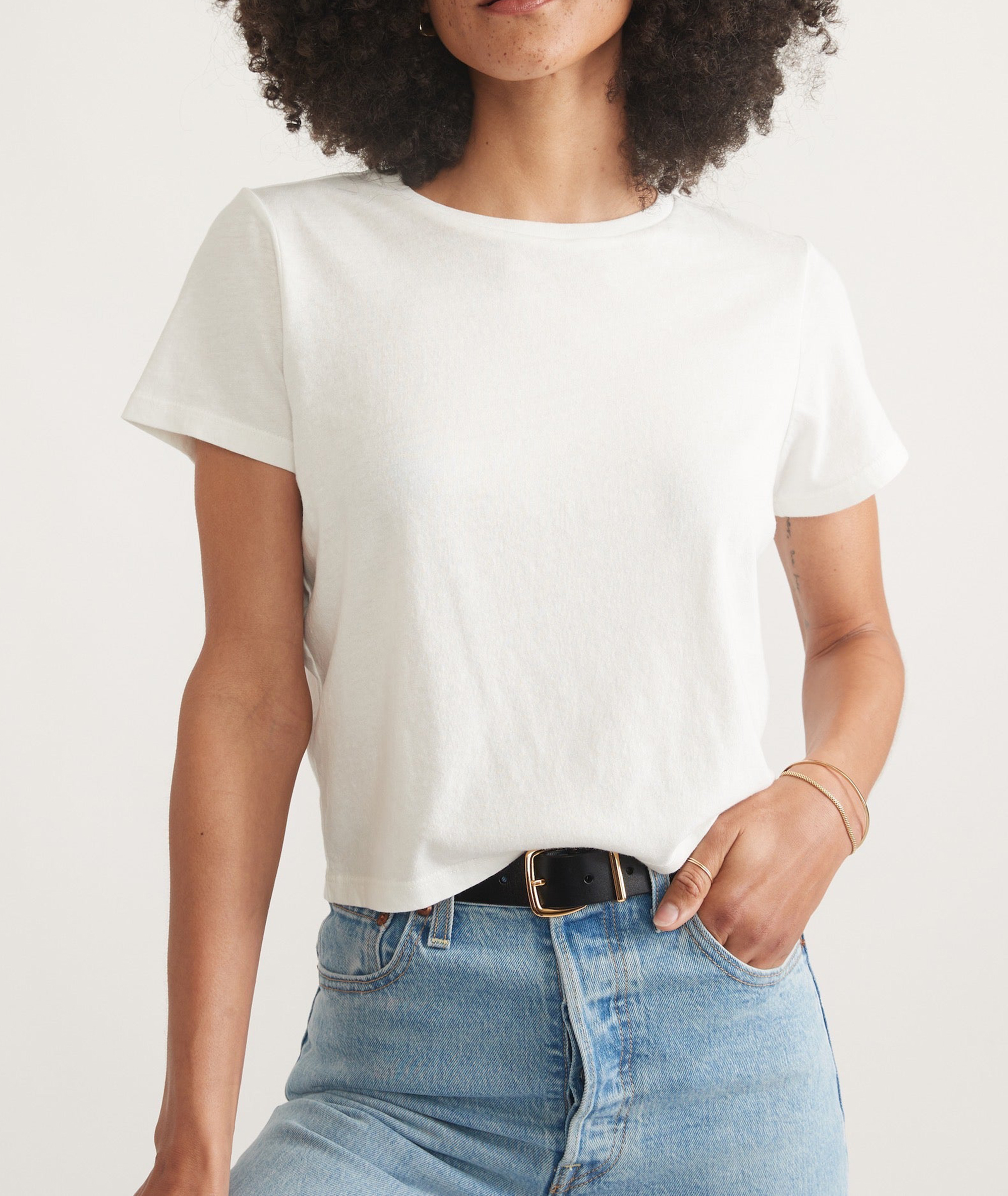 Cropped White Crew Neck Trendy Tee