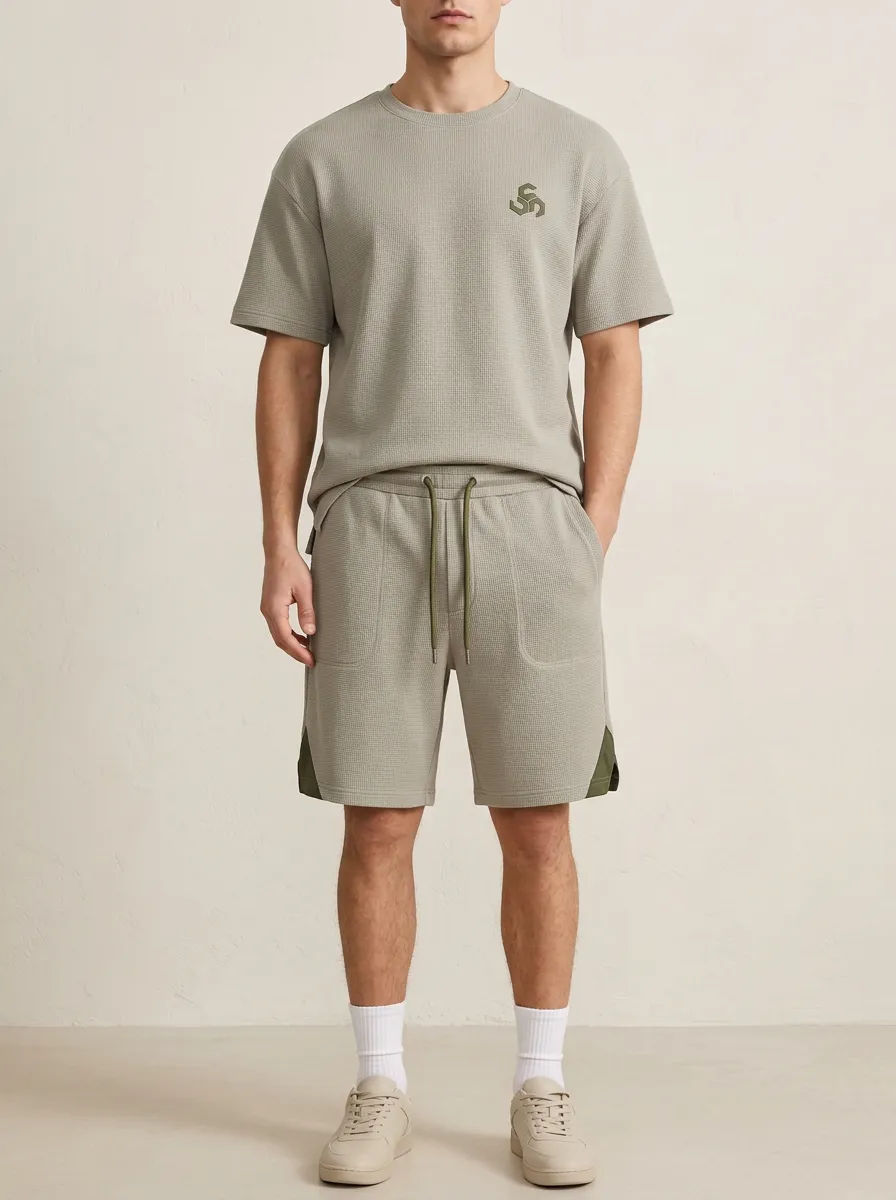 Men's Modern Waffle-Knit T-Shirt and Shorts Set