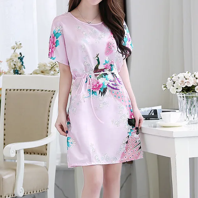 Silky Art Print Nightgown Dress
