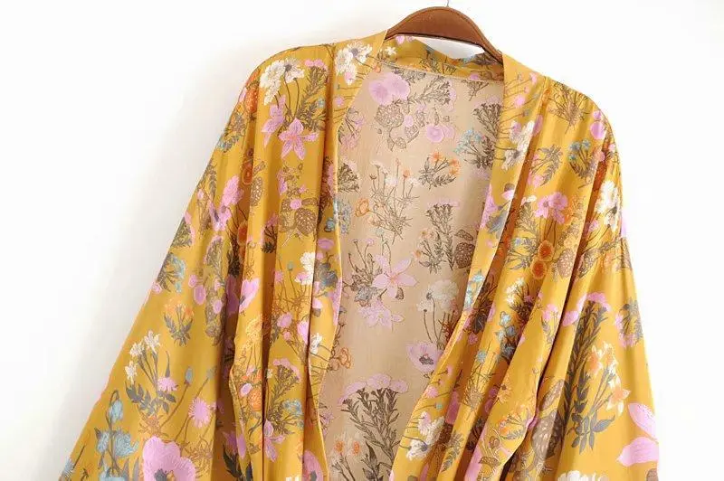 Floral Print Bat Sleeve Kimono Dress