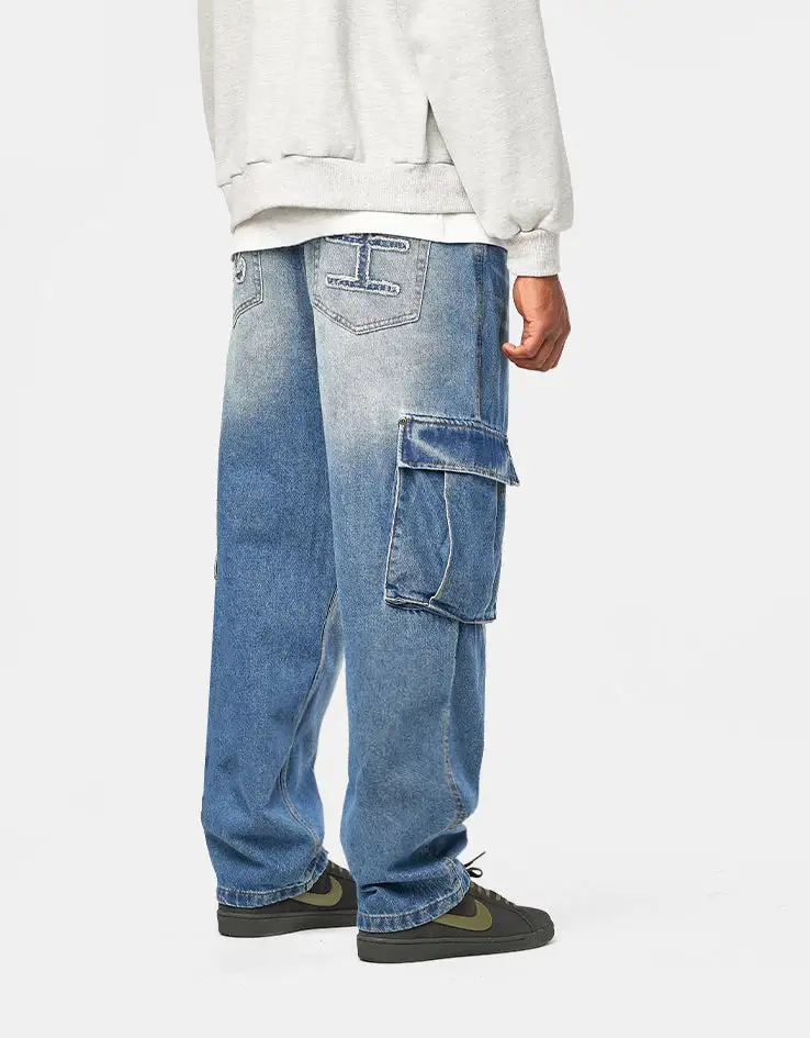 Faded Baggy Cargo Denim Jeans