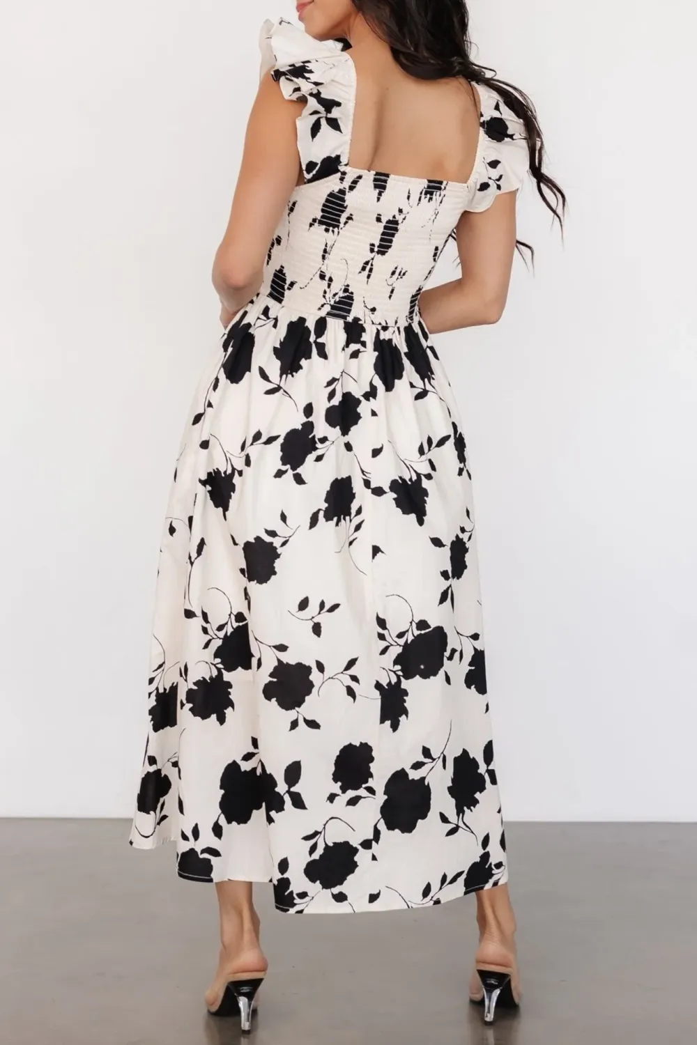 Minimalist Versatile Art Ivory And  Black Floral Dress