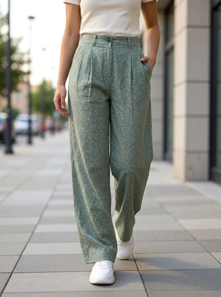 Women's Botanical Leaf Print Casual Trousers