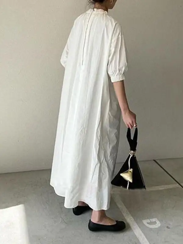 Sleeves Pleated Shirt Maxi Dress