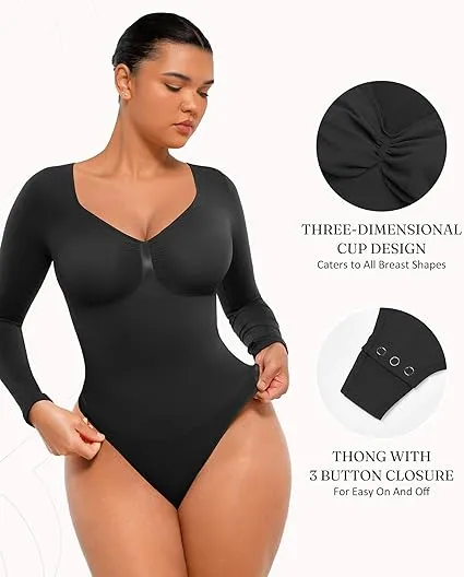 Women's Seamless Sculpt Long Sleeve Thong Comfortable Bodysuit for Tops and Underwear
