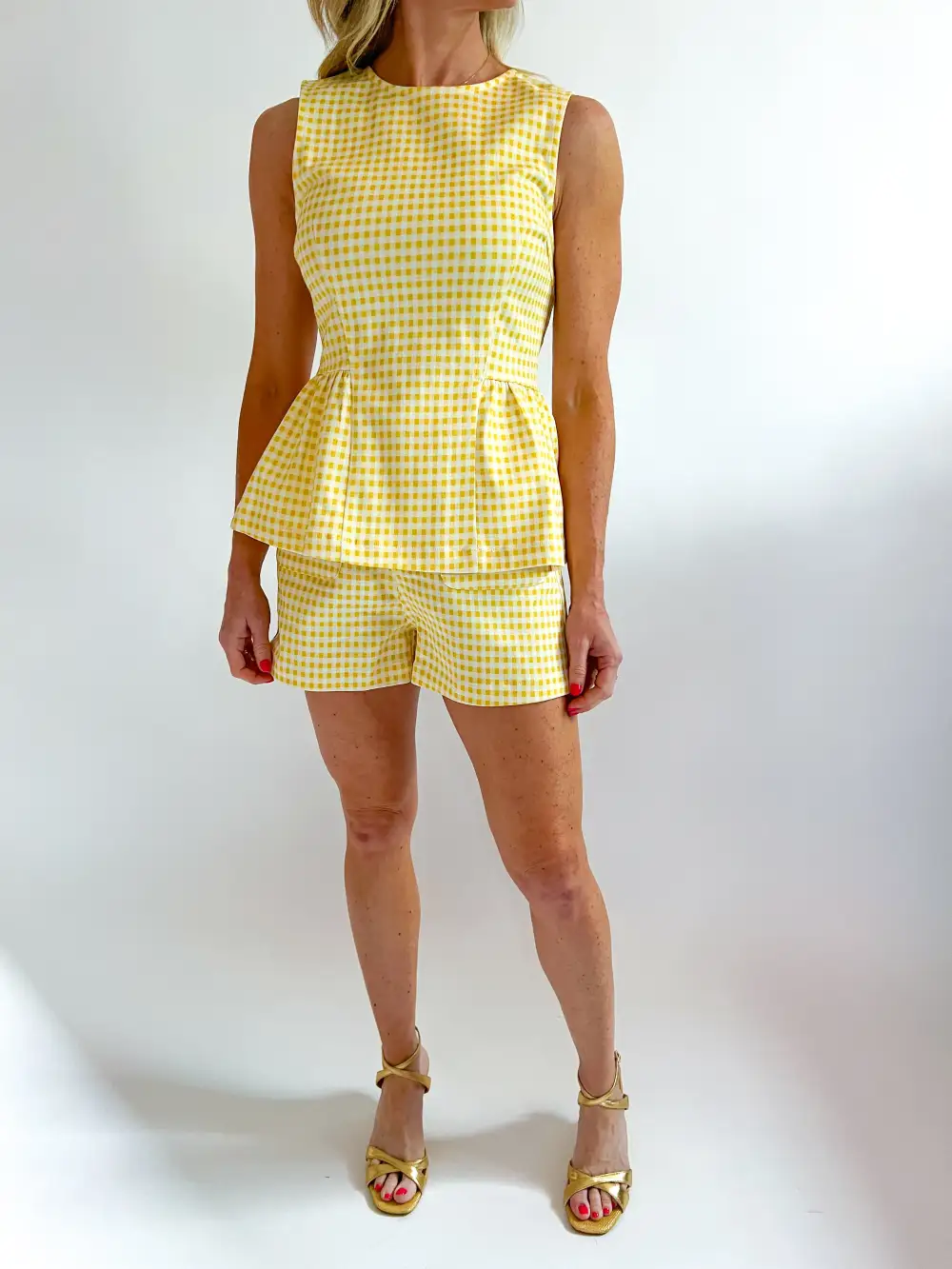 Gingham Peplum Top And Shorts Set