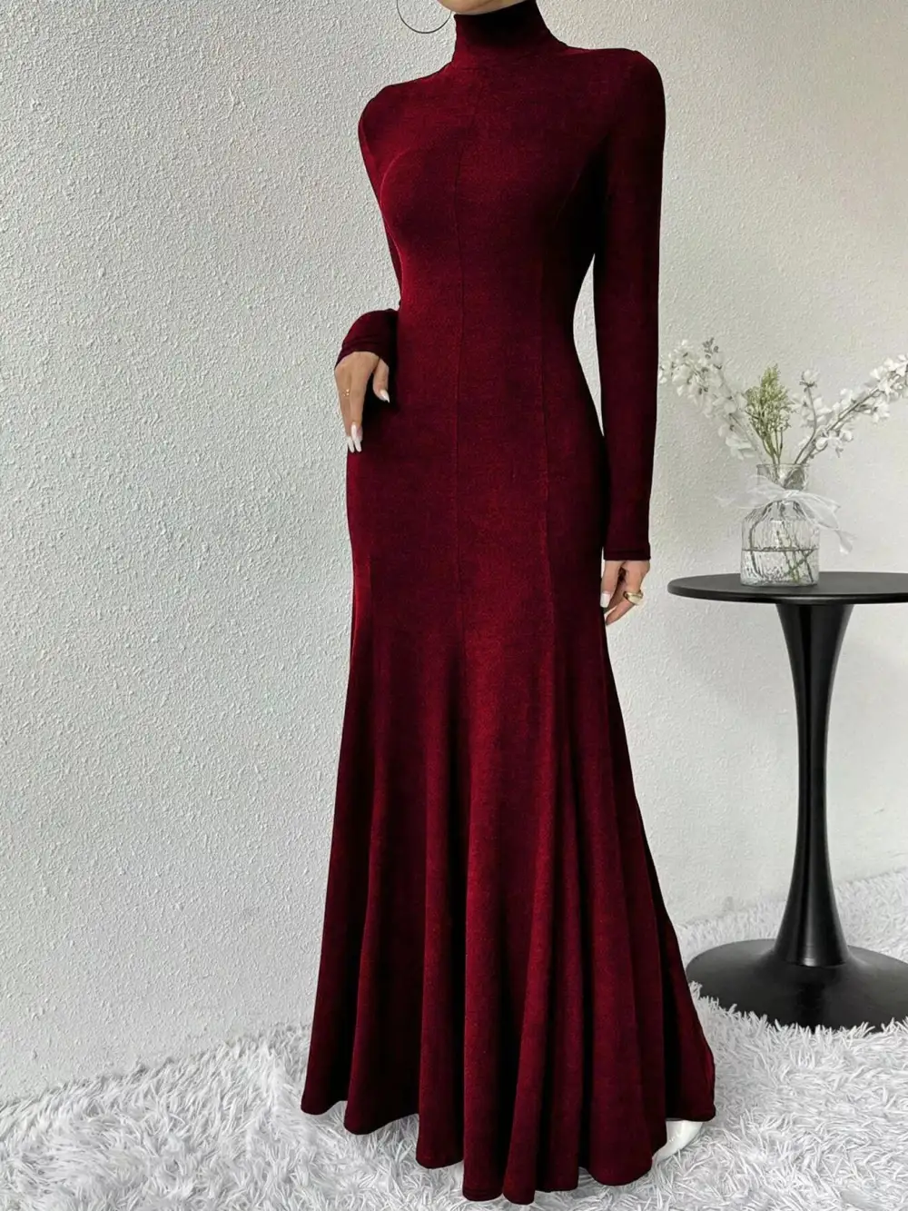 Polished Detail Long Sleeve Maxi Dress