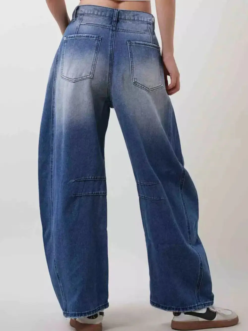 Contoured Wide Leg Distressed Denim Jeans