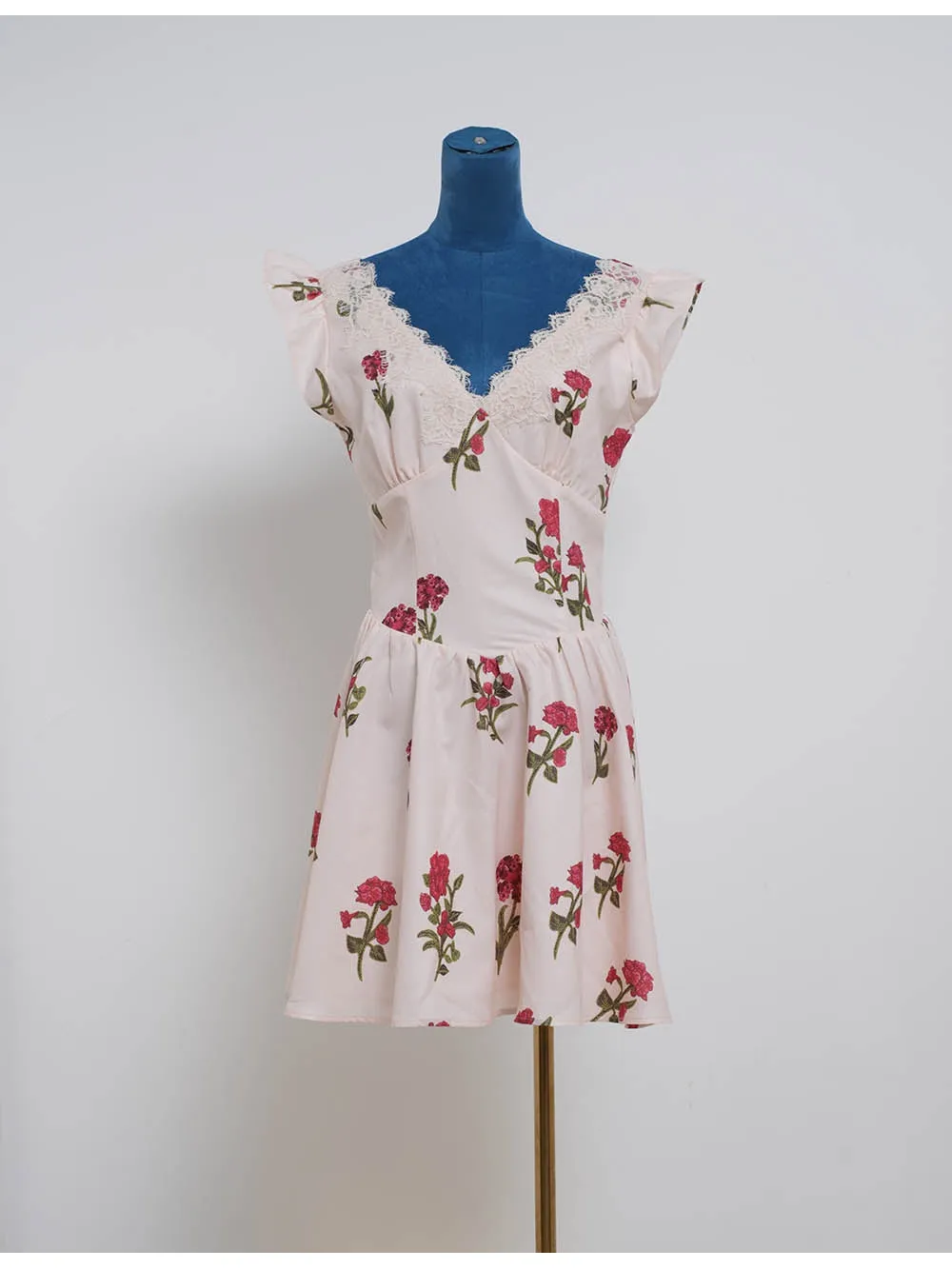 Romantic Lace Trim V Neck Mini Dress