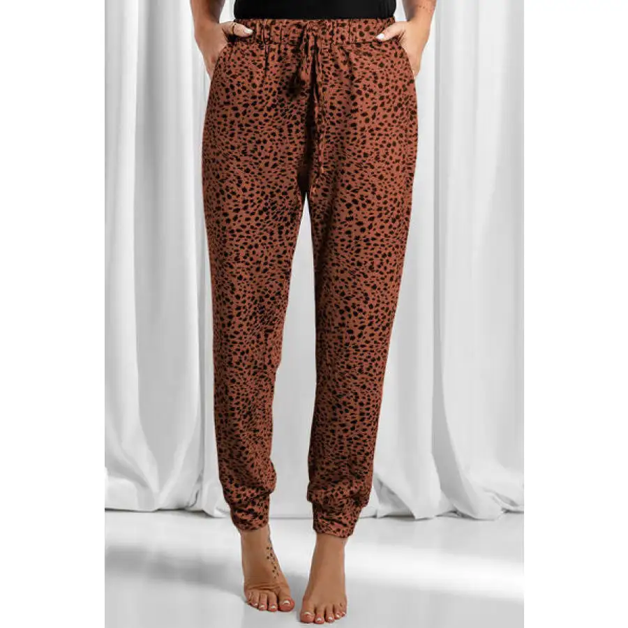Full Size Leopard Drawstring Pocketed Pants