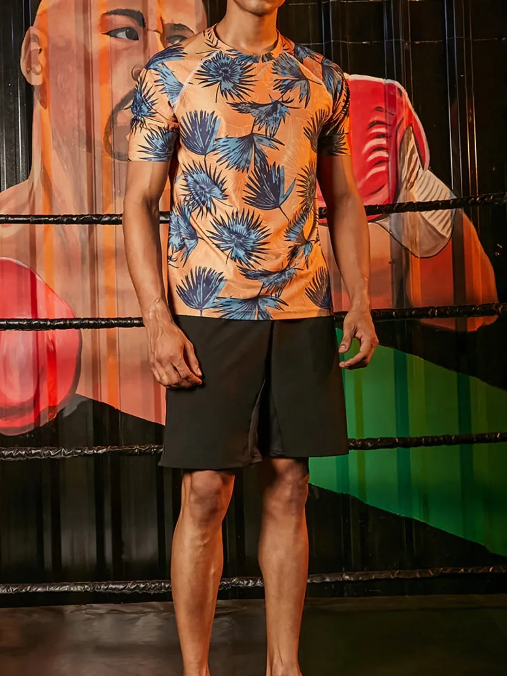 Tropical Leaf Print Athletic T Shirt