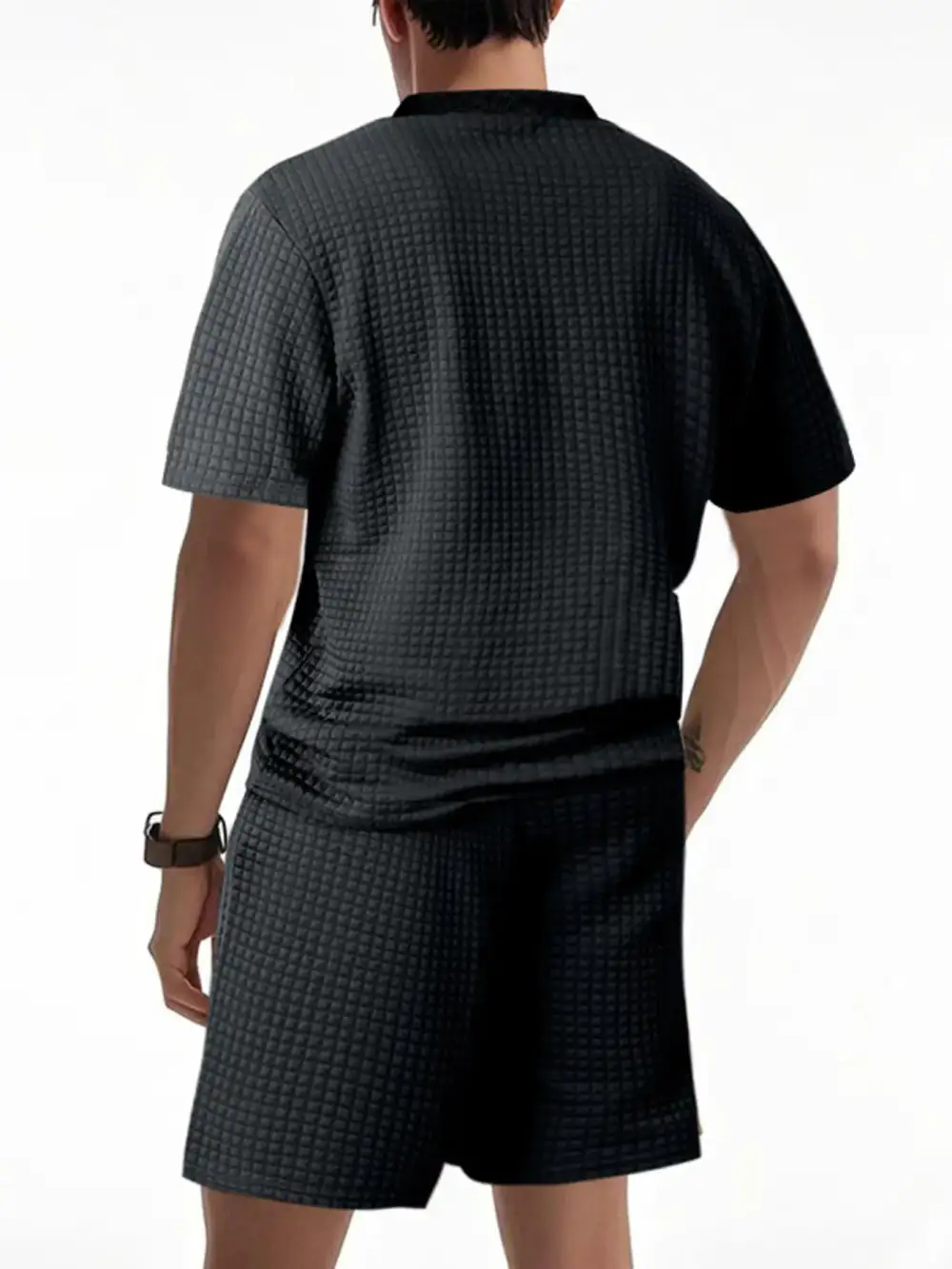 Textured Round Neck Top and Shorts Set