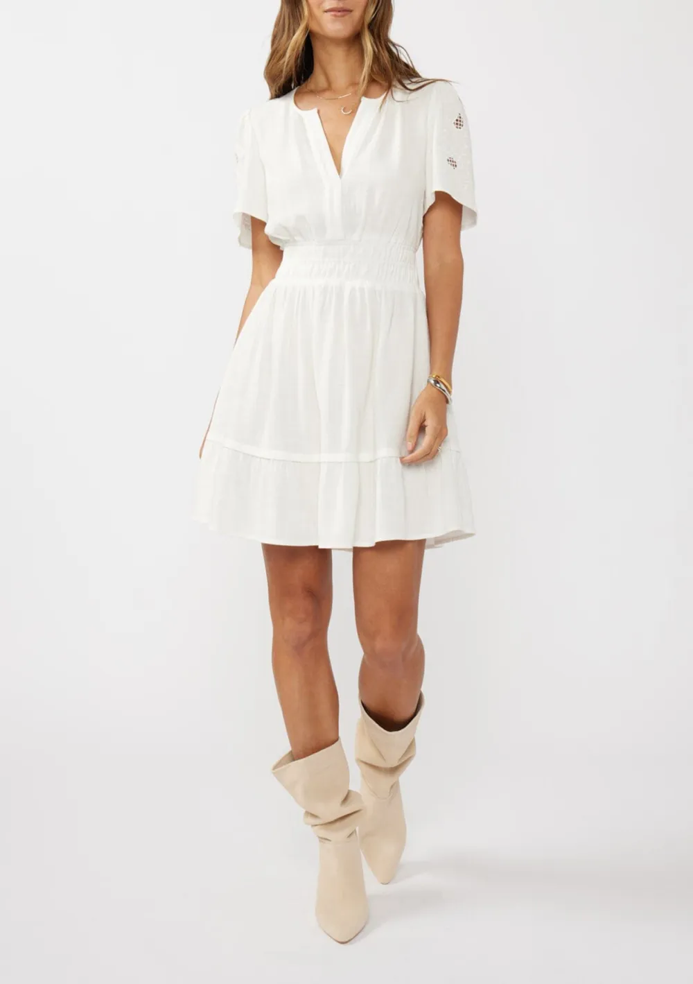 Notched Short Sleeve Mini Dress