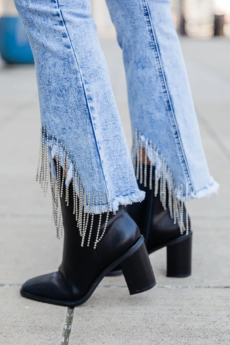 Relaxed Straight Diamond Fringe Flare Jeans
