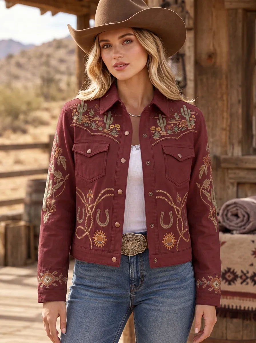 Women's Western Cowgirl Horseshoe Horse Cactus Jacket