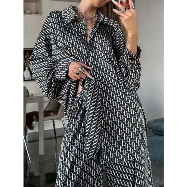 Printed Button Up Shirt and Pants Set