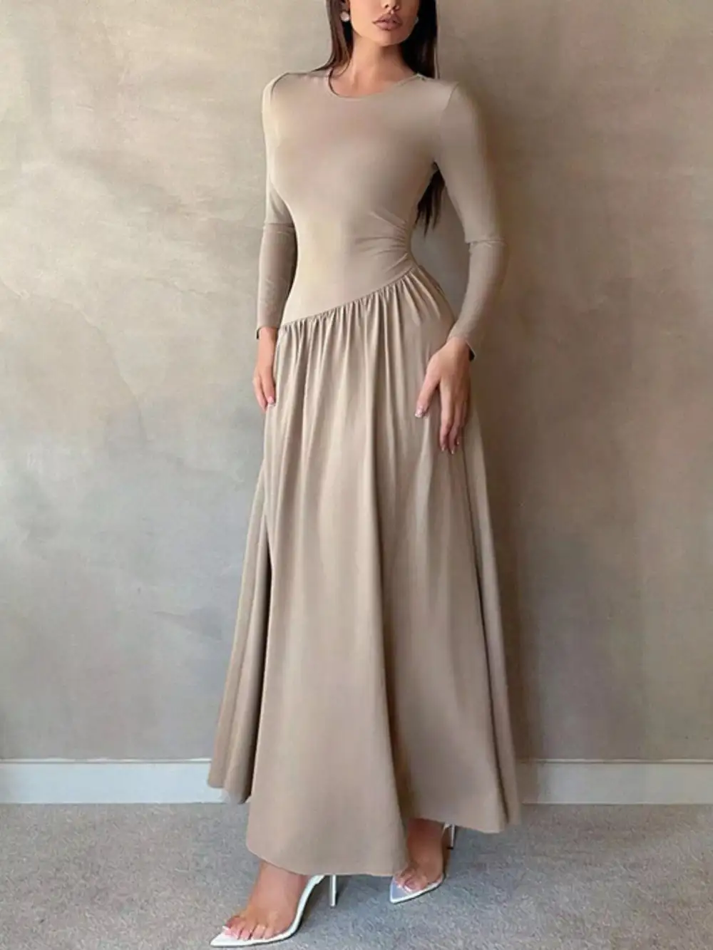 Soft Touch Ruched Long Sleeve Maxi Dress