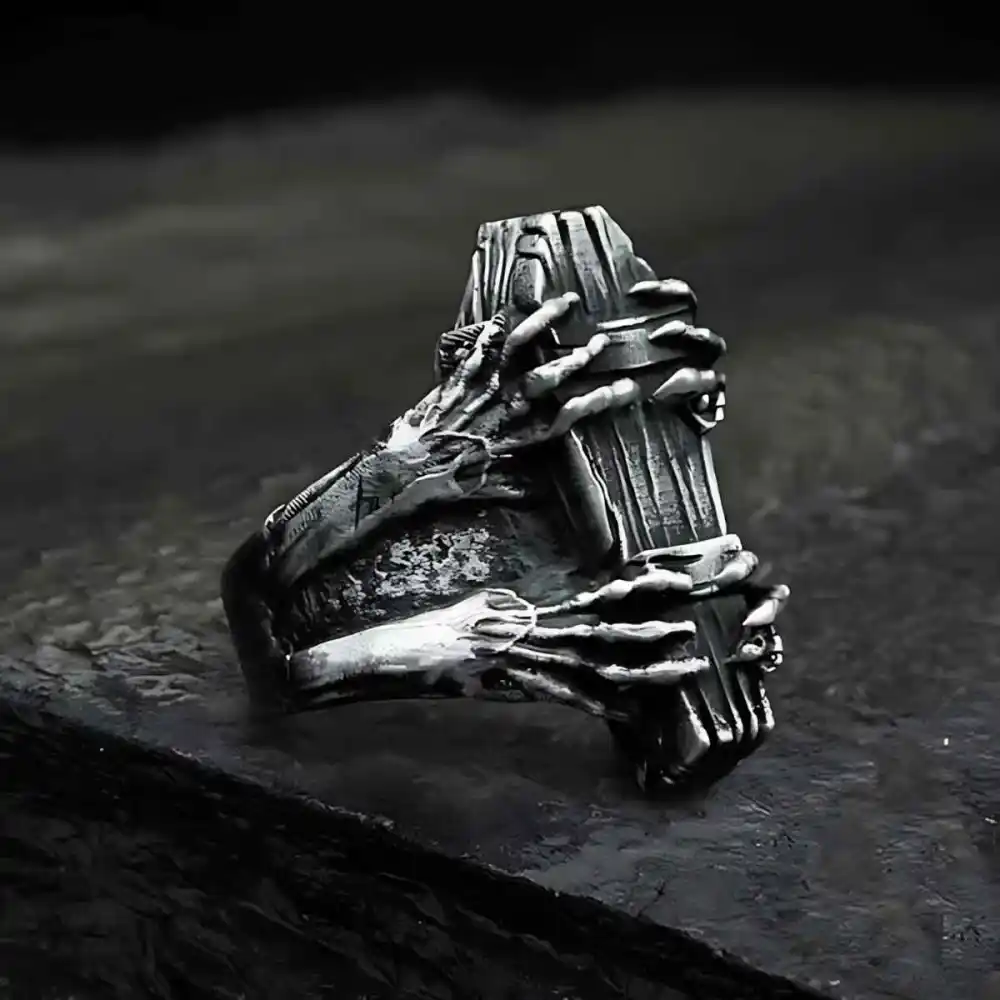 Men's Skeleton Hands Coffin Ring