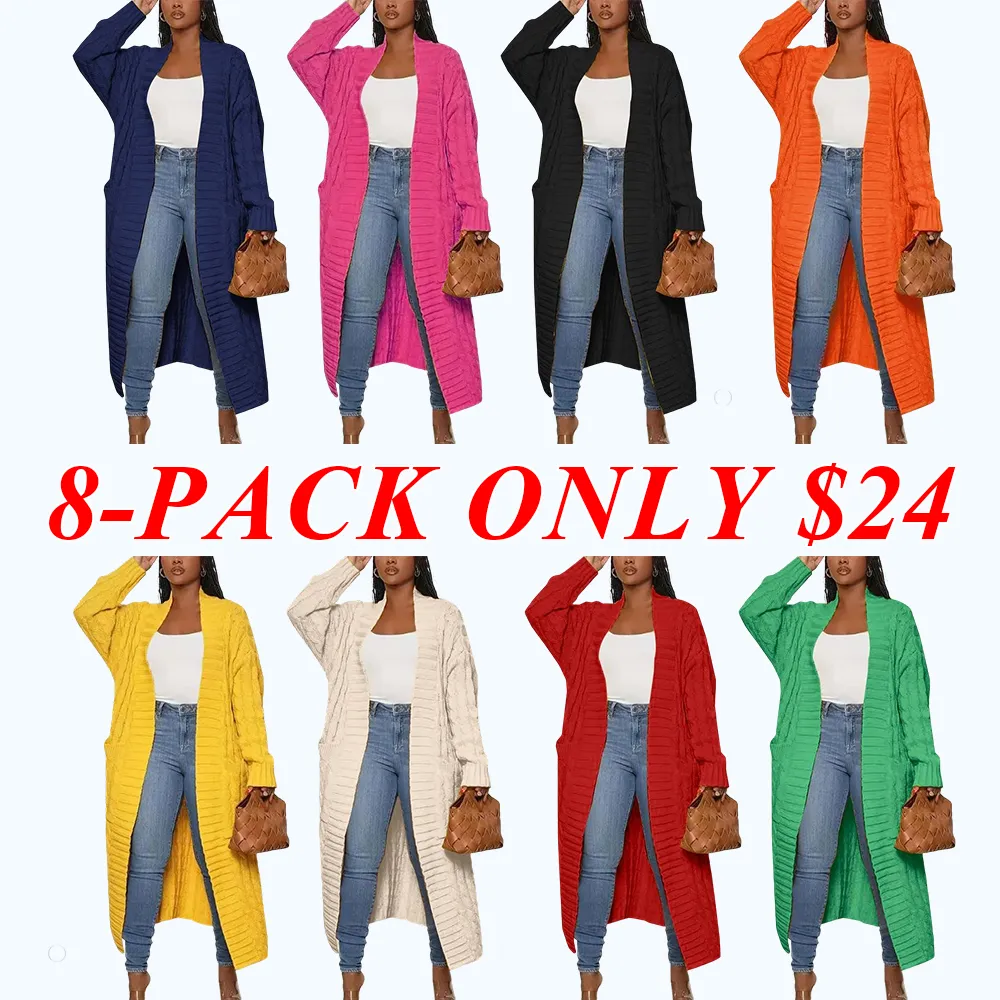 Women'S Solid Color Textured Drop Shoulder Pocket Longline Cardigan, Casual Open Front Long Sleeve Knitwear For Fall & Winter, Women'S Knit Clothing For Daily Wear, Lady Baggy Cardigans For Women, Womenswear, Casual Knit Top