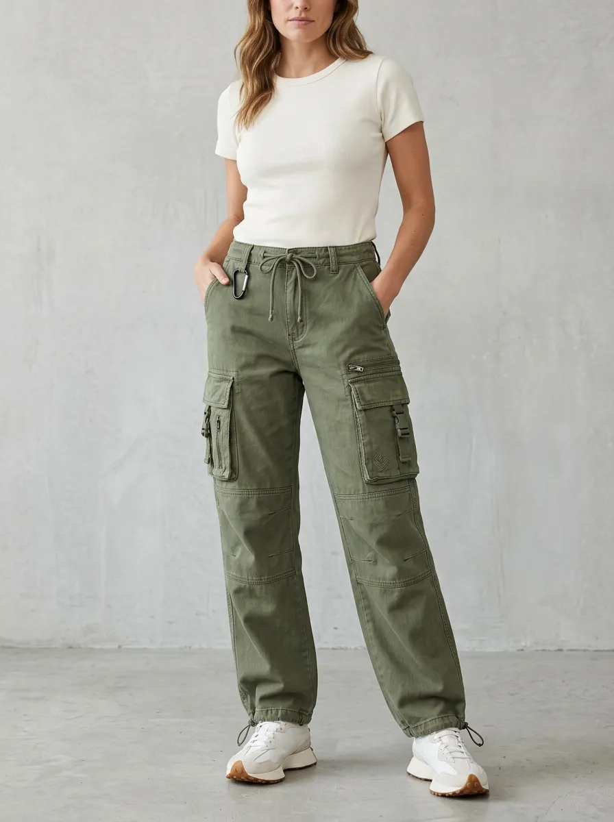 Flexible Utility Style Multi Pocket Design Women's Multi Pocket Cargo Pants
