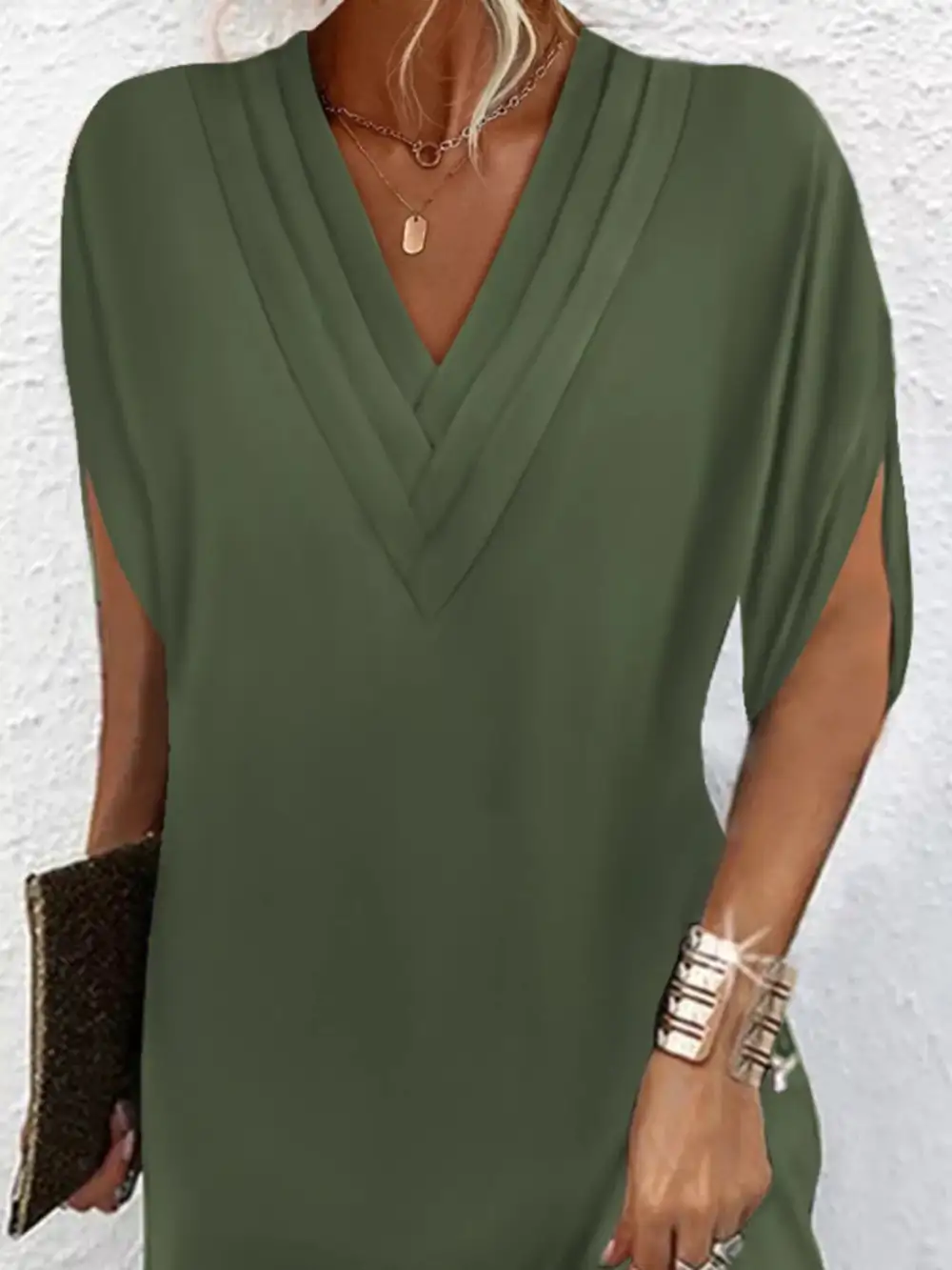 V-Neck Side Slit Mini Dress