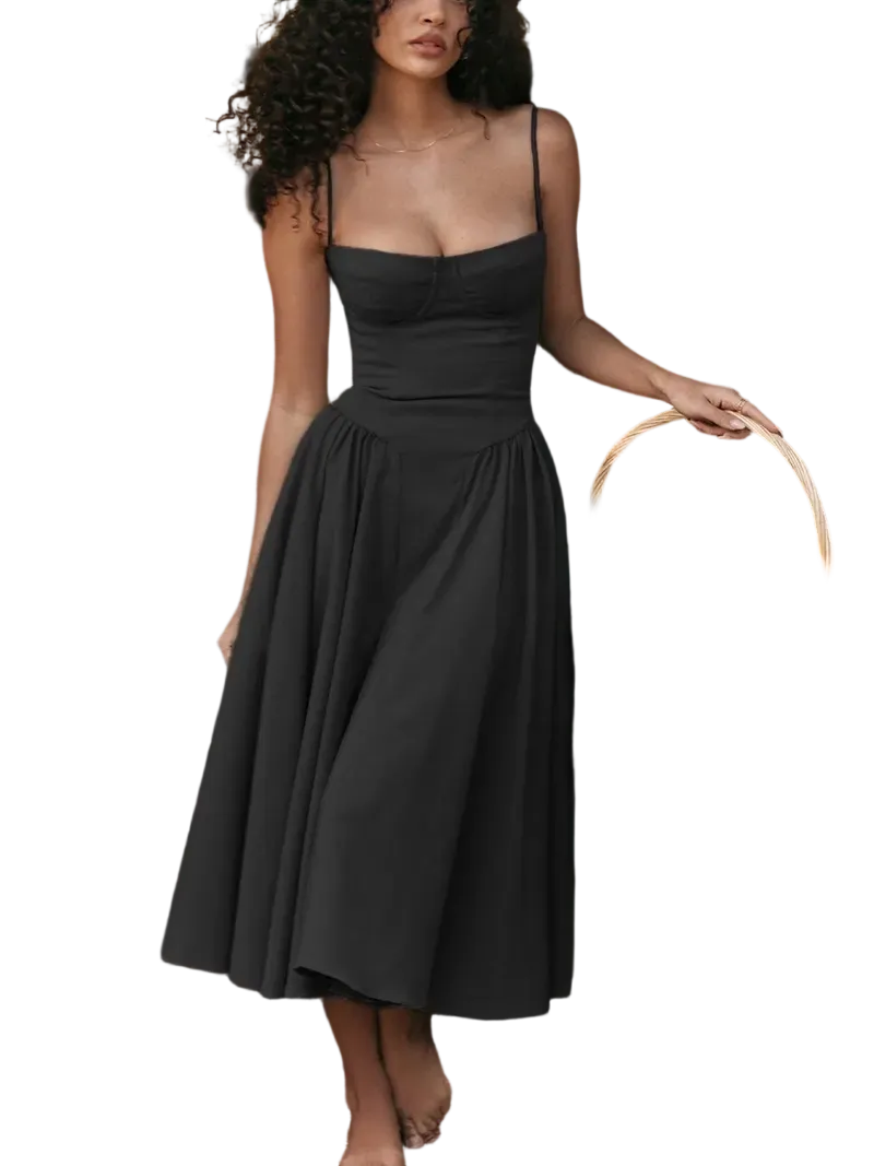 Women's Plain Backless Cami Dress with Zip-Back