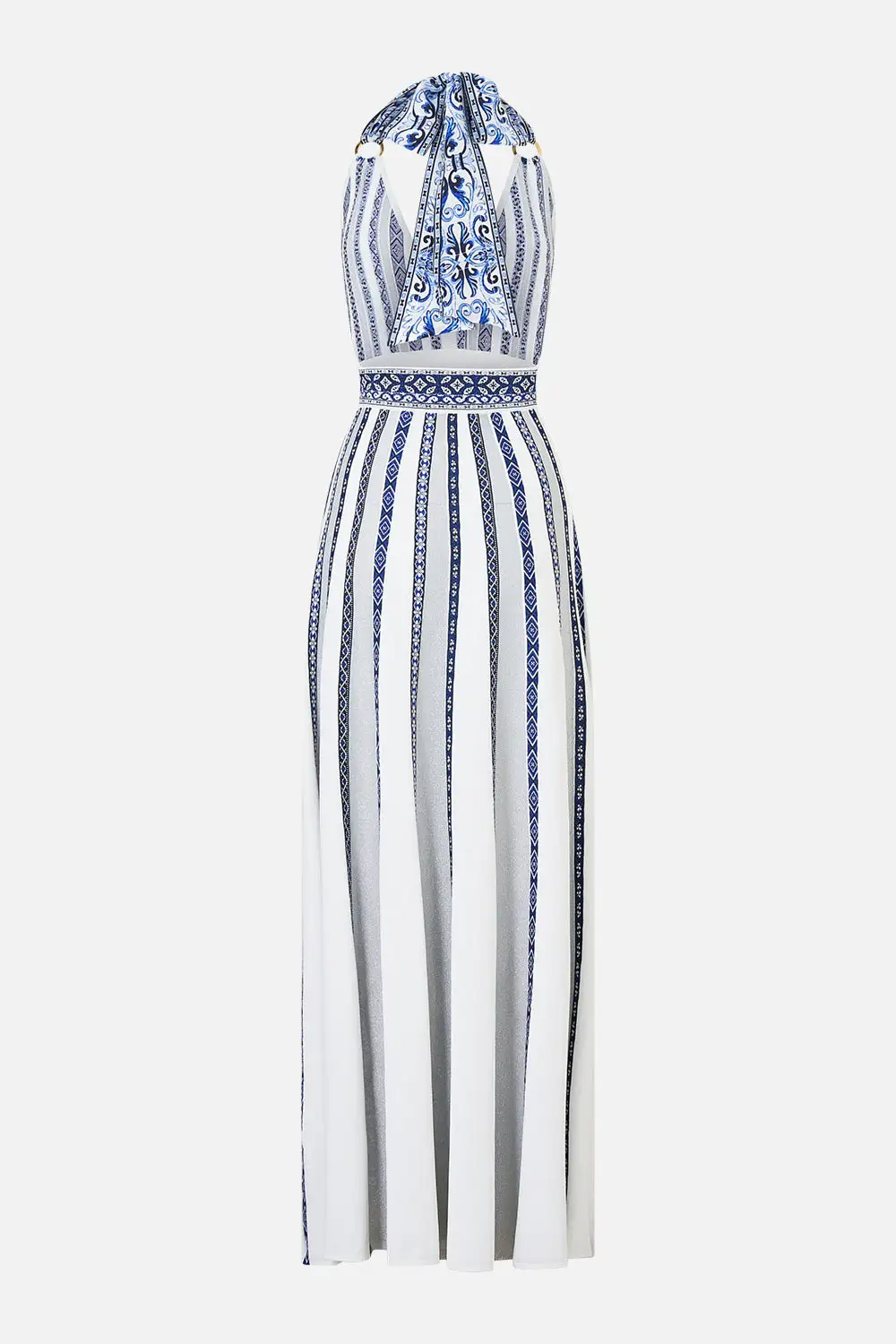 Halter Neck Knit Dress with Silk Tie