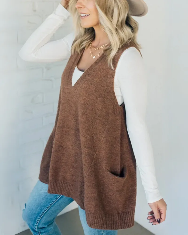 Women's Cozy Knit Vest With A Line Jacket