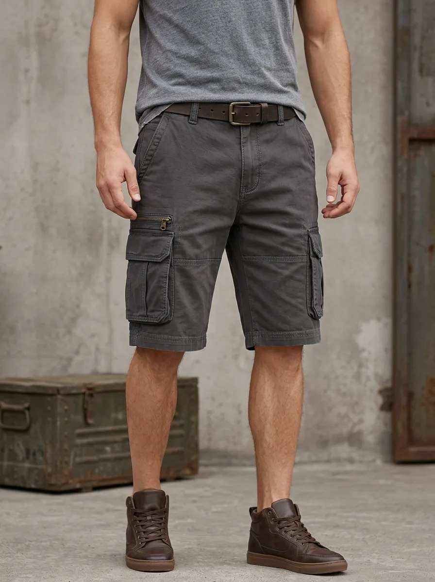 Men's Cargo Shorts Featuring Zip Fly