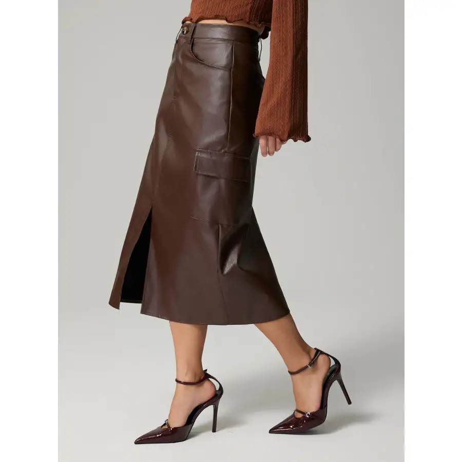 Slit Midi Skirt with Pockets