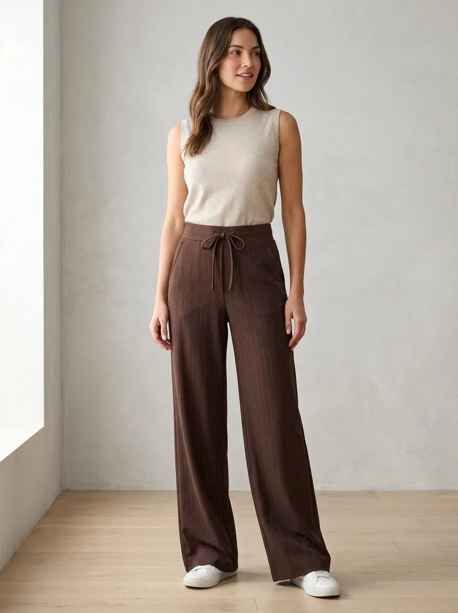 Textured Wide-Leg Pinstripe Printed Women's Wide-Leg Pants