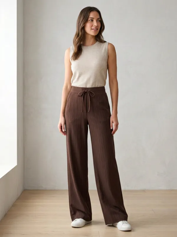 Textured Wide-Leg Pinstripe Printed Women's Wide-Leg Pants