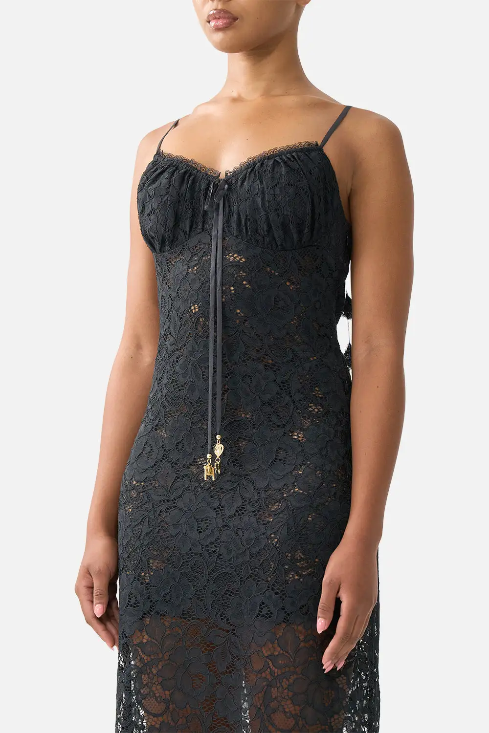 Lace Gathered Bodice Slip Dress