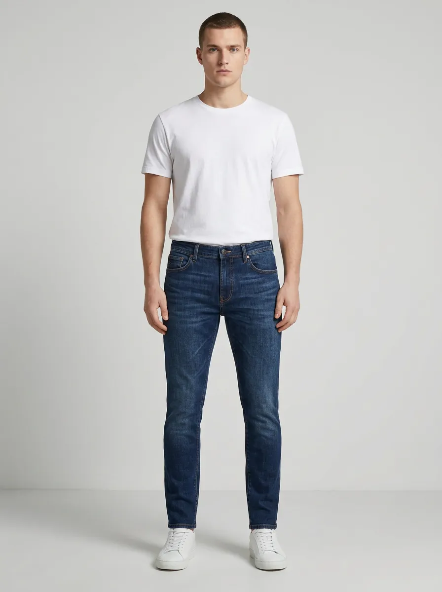 Flexible Tapered Fit Stretch Denim Trousers