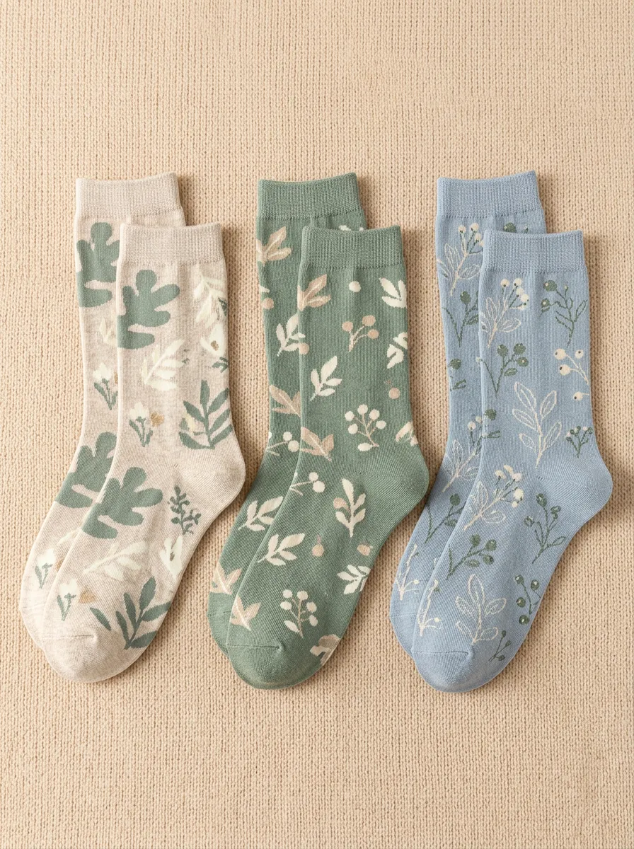 Women's Botanical Berry Graphic Crew Socks Three Pair Set