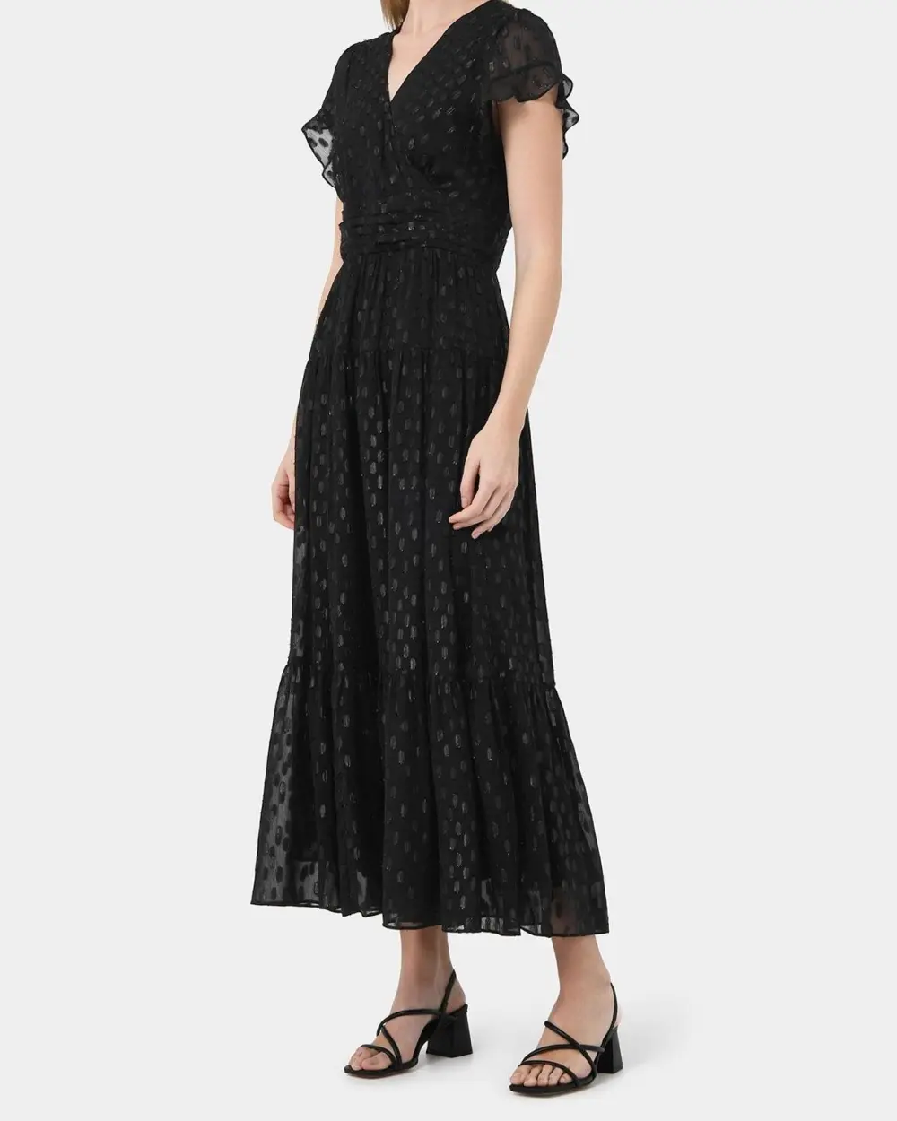 Glitter Surplice Neckline Maxi Dress