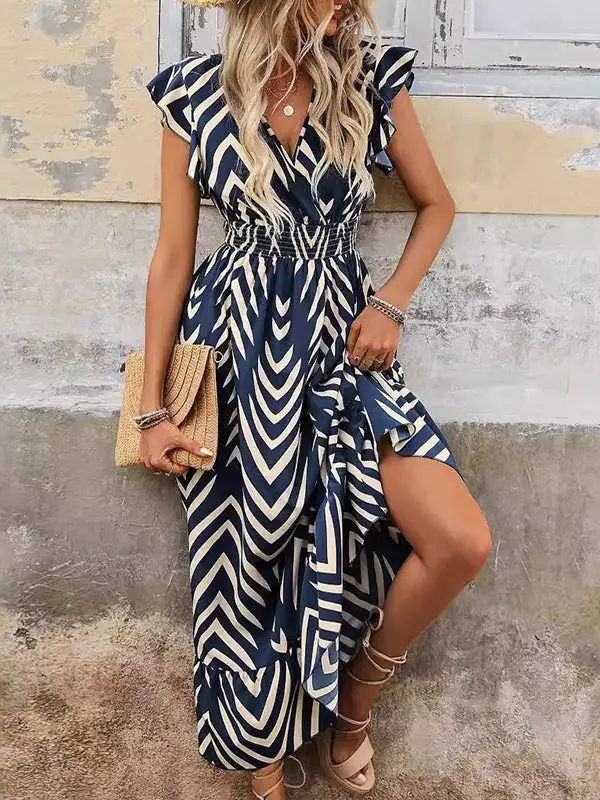 Flying Printed Neck Maxi Dress